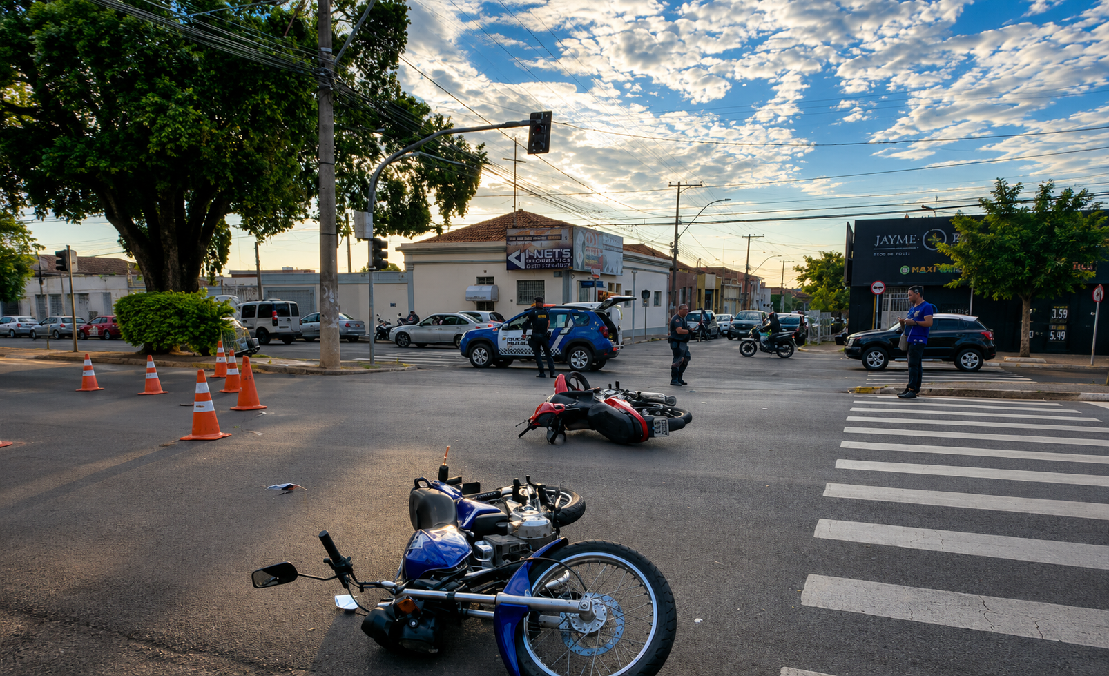 Mulher, criança e motociclista ficam feridos após acidente entre motos