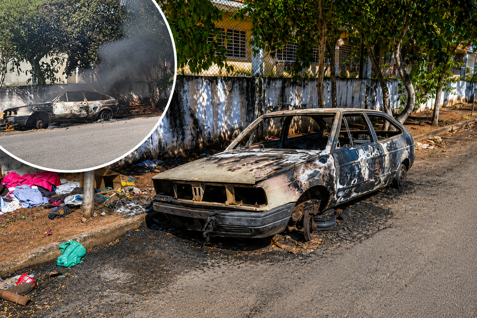 Veículo abandonado é destruído por incêndio no bairro Santana