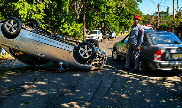Discussão entre casal termina com carro capotado e bebê envolvido em acidente