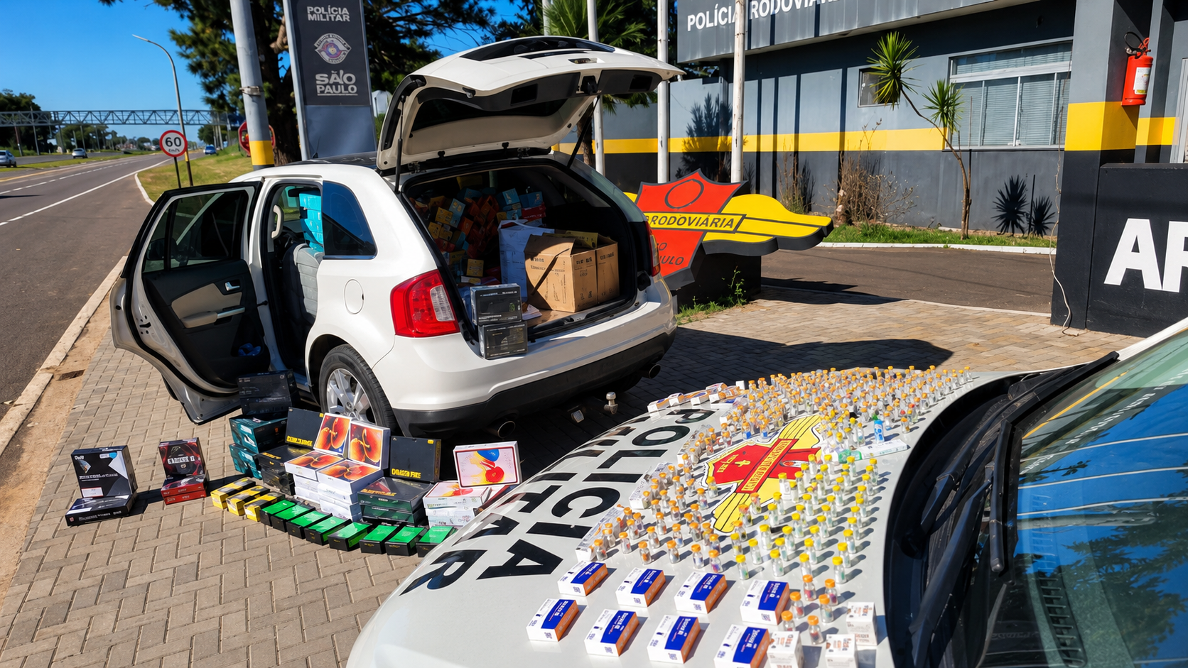 PM Rodoviária intercepta carro recheado de eletrônicos e anabolizantes importados na Assis Chateaubriand