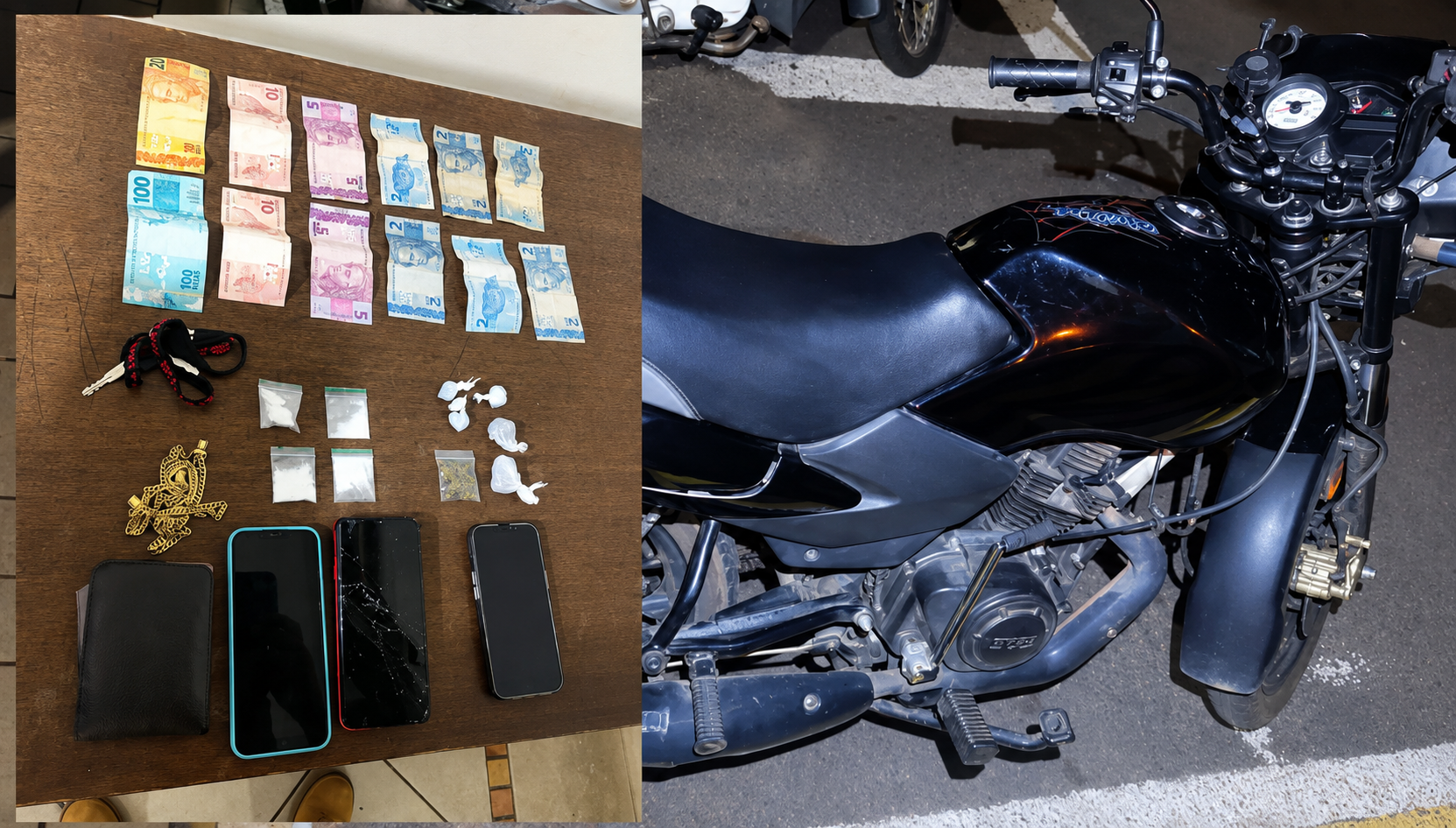 Deu ruim! Jovem de 23 anos e menor de 15 são rodados pela PM em moto roubada e com drogas em Coroados