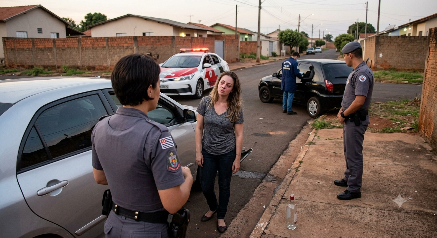 Deu ruim na batida: mulher enche a cara, causa acidente e acaba grampeada pela PM