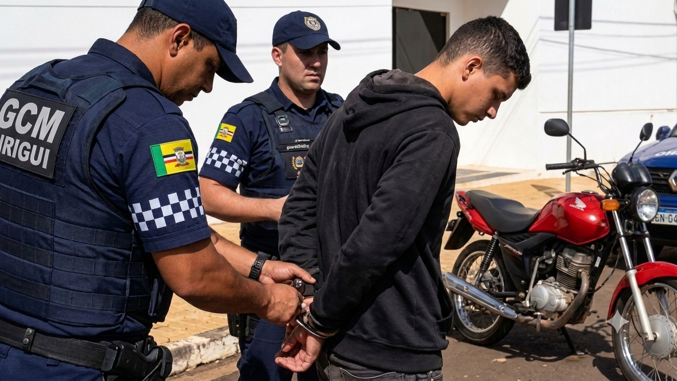GCM bota as algemas em jovem de 23 anos com mandado de prisão durante fiscalização de trânsito