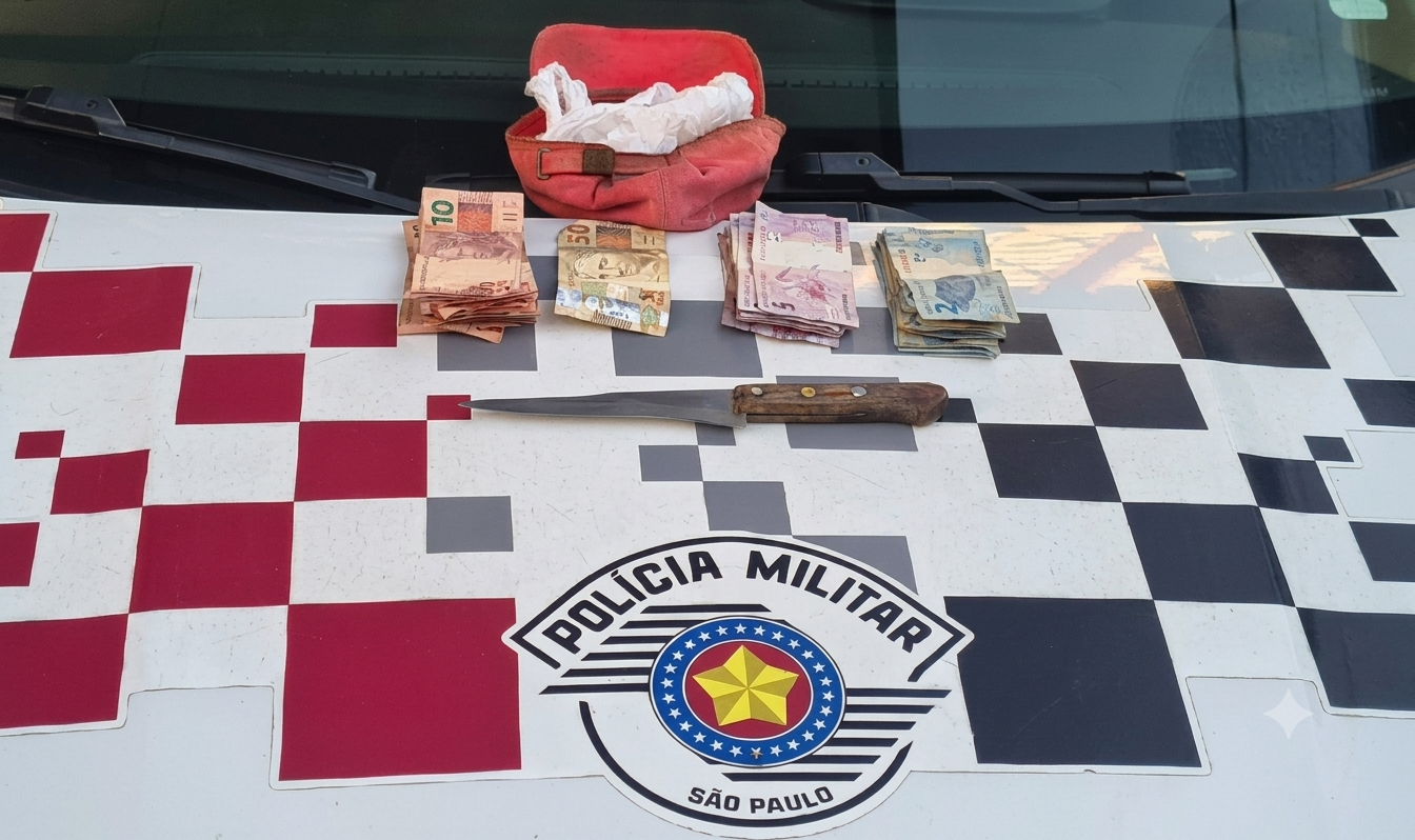 Ladrão tenta assaltar sorveteria com faca, mas dá de cara com a PM e acaba preso em Araçatuba