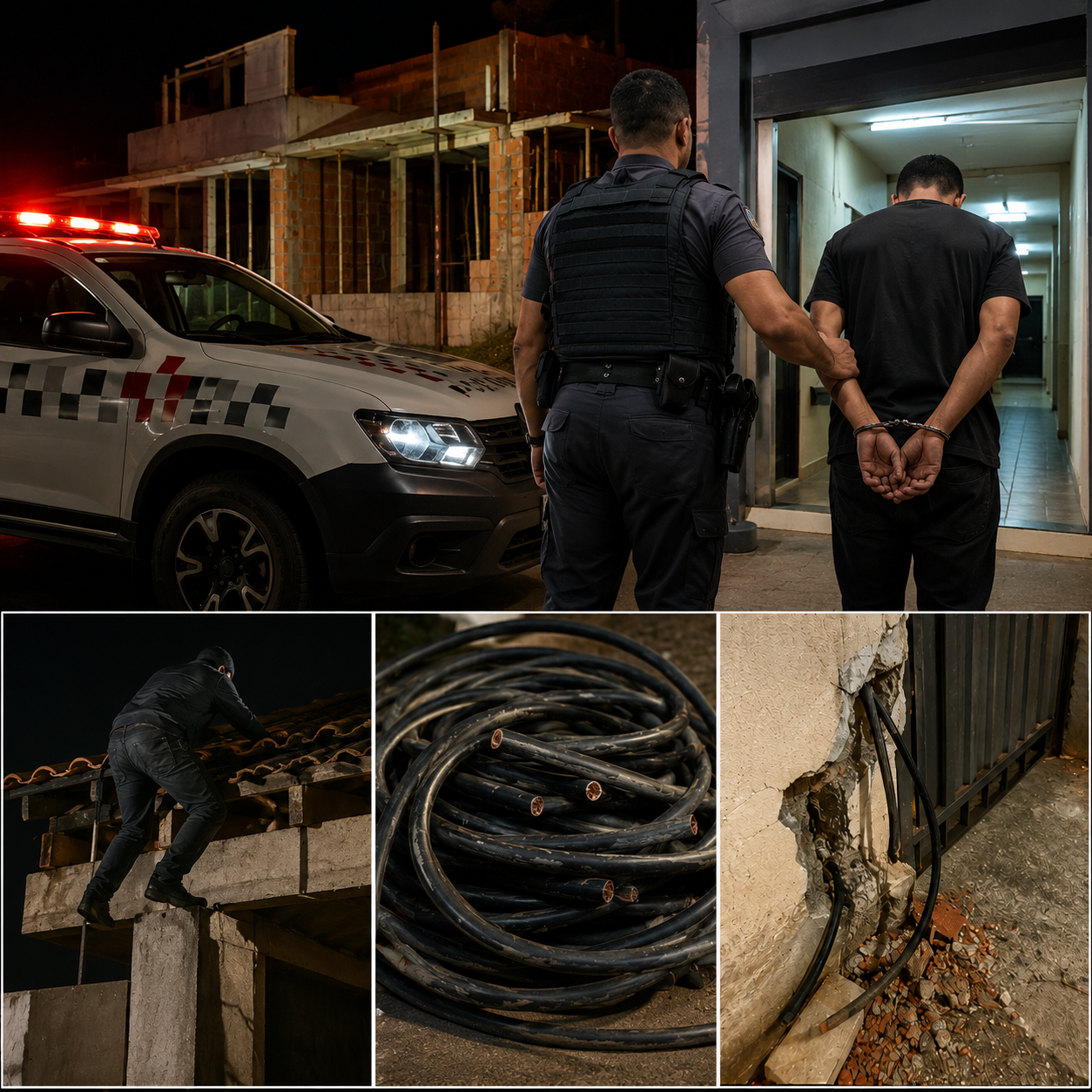 Larápio é pego no telhado tentando furtar fiação e acaba em cana no bairro Umuarama