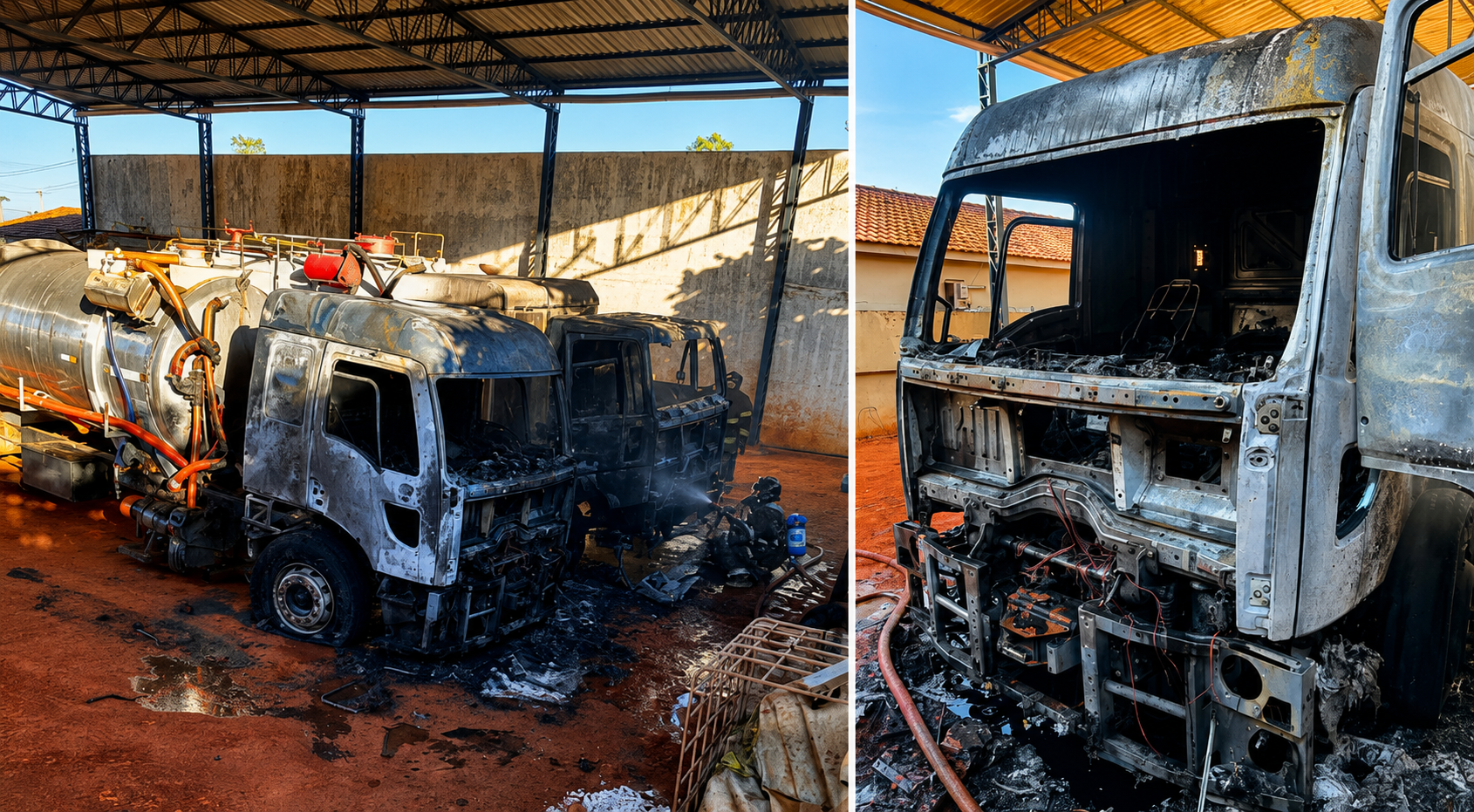 Fogo no Colinas! Caminhões de desentupidora pegam fogo e mobilizam Bombeiros