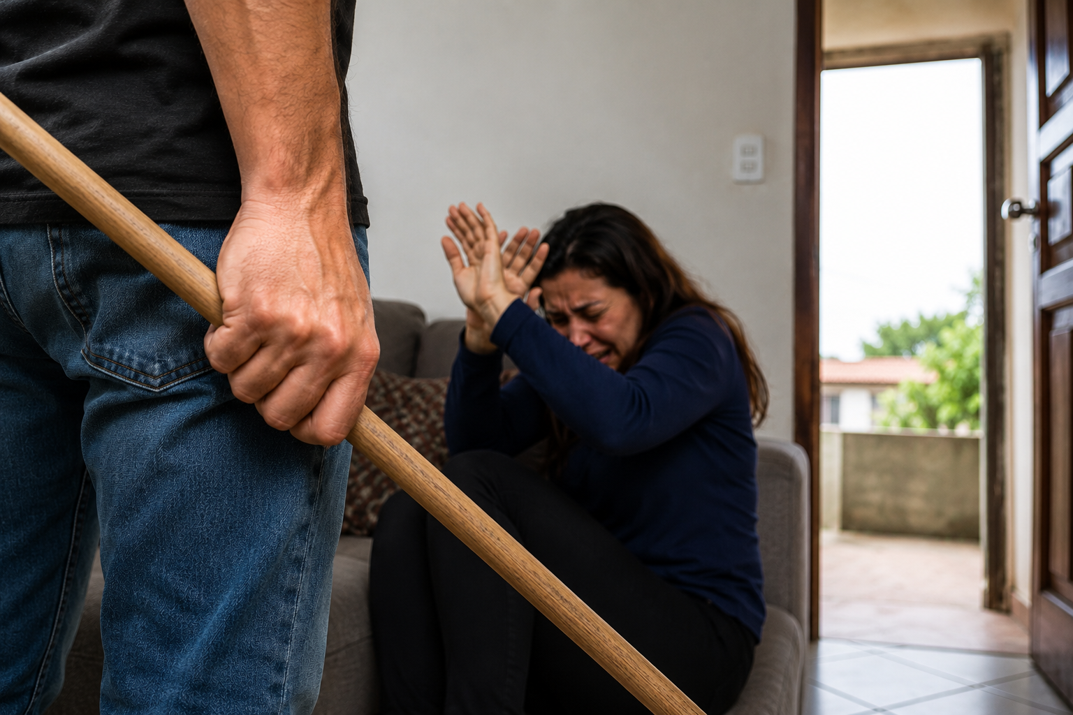 Homem é preso após agredir com cabo de vassoura a esposa e o enteado de 9 anos