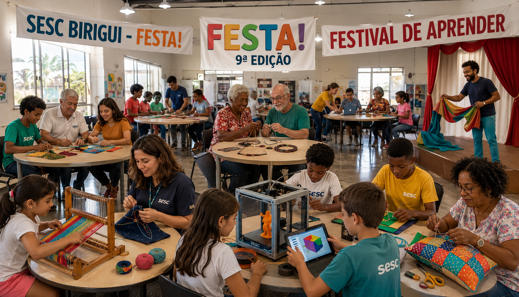 Sesc Birigui manda avisar que a 9ª edição do FestA! tá na área com um monte de oficinas, artes, tecnologias e fazeres manuais na faixa