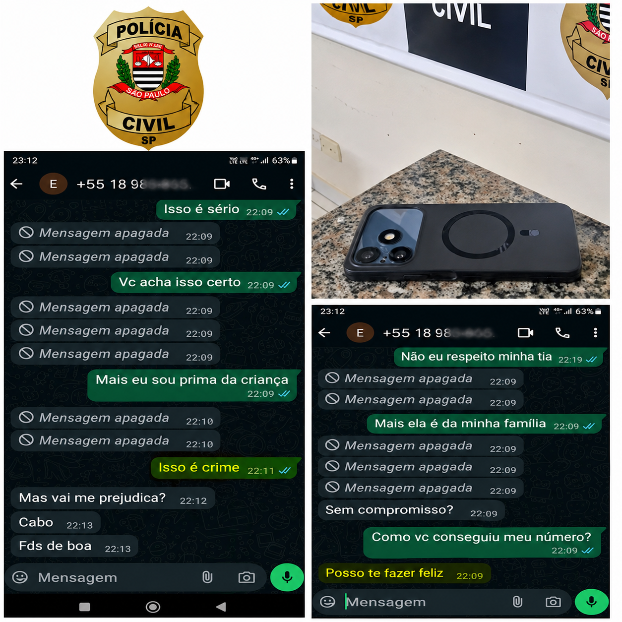 Polícia Civil apreende celular de suspeito após denúncia de família de adolescente de 13 anos