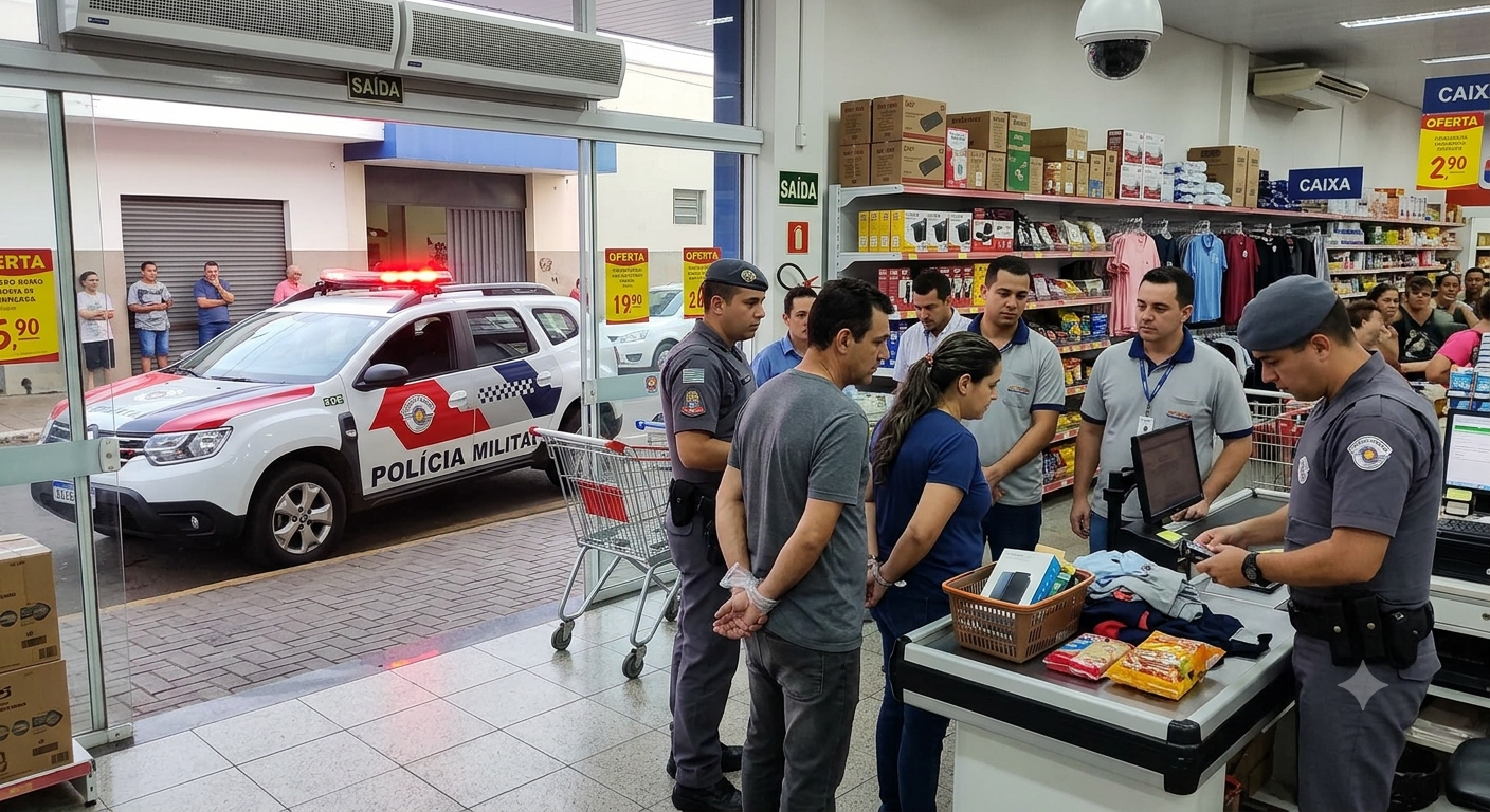 Casal tenta meter a mão em loja, é pega pelo circuito de segurança e acaba no grampo de funcionários