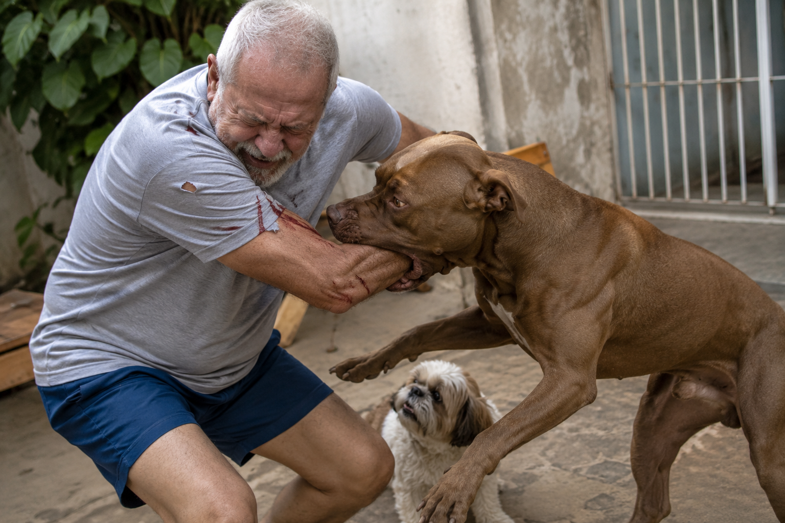 Idoso de 74 anos leva mordidas de pitbull ao salvar cachorrinho de estimação