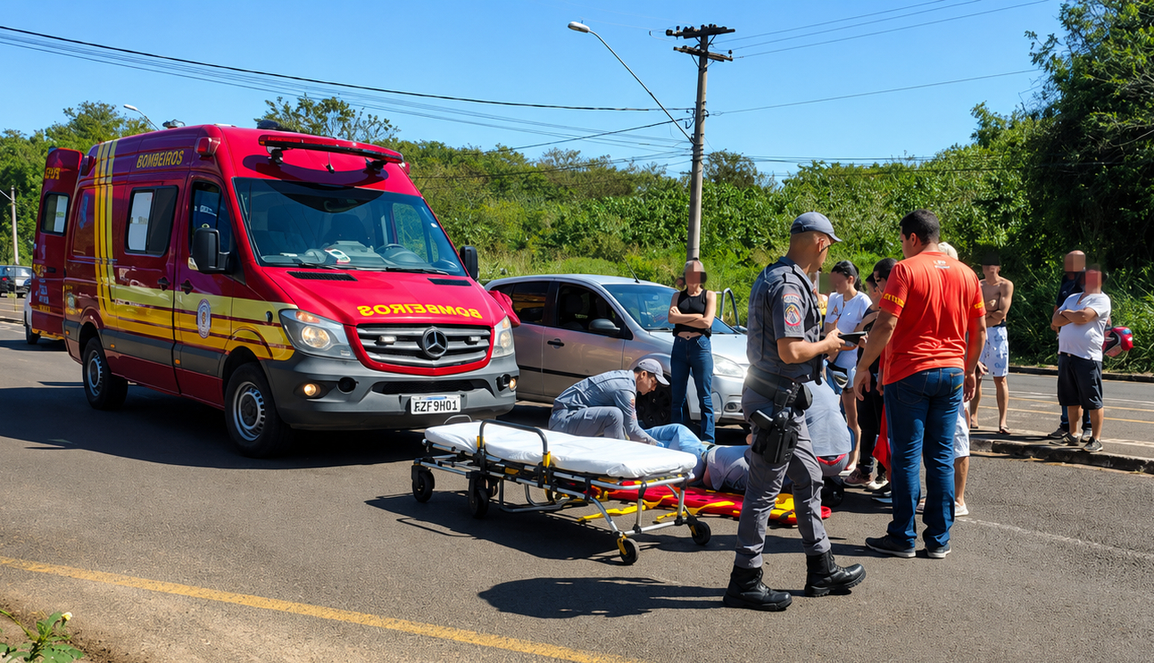 Susto no trânsito: Colisão em cruzamento do Art Ville deixa motociclista ferido e mobiliza resgate em Birigui