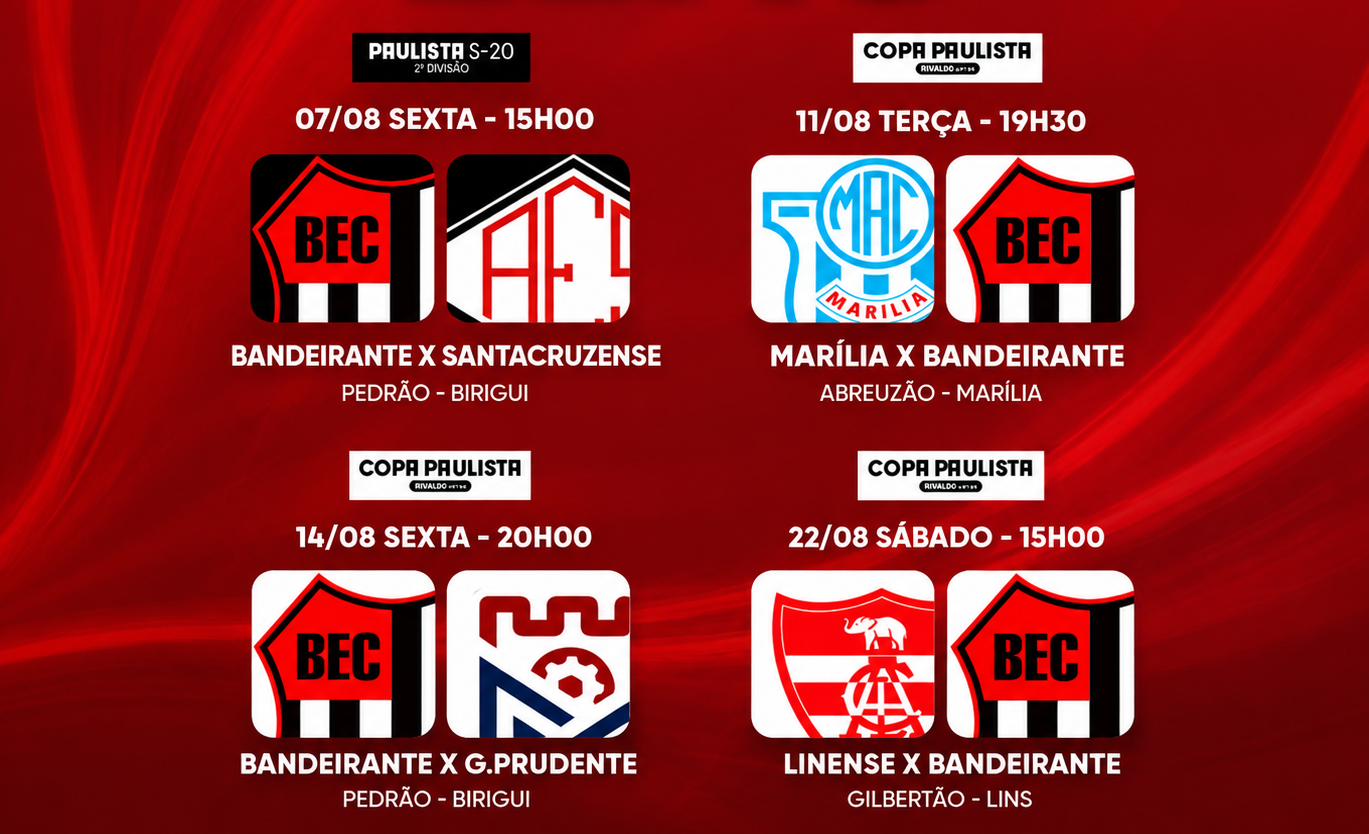 Confira a agenda de jogos e prepare a torcida para apoiar o Bandeirante!