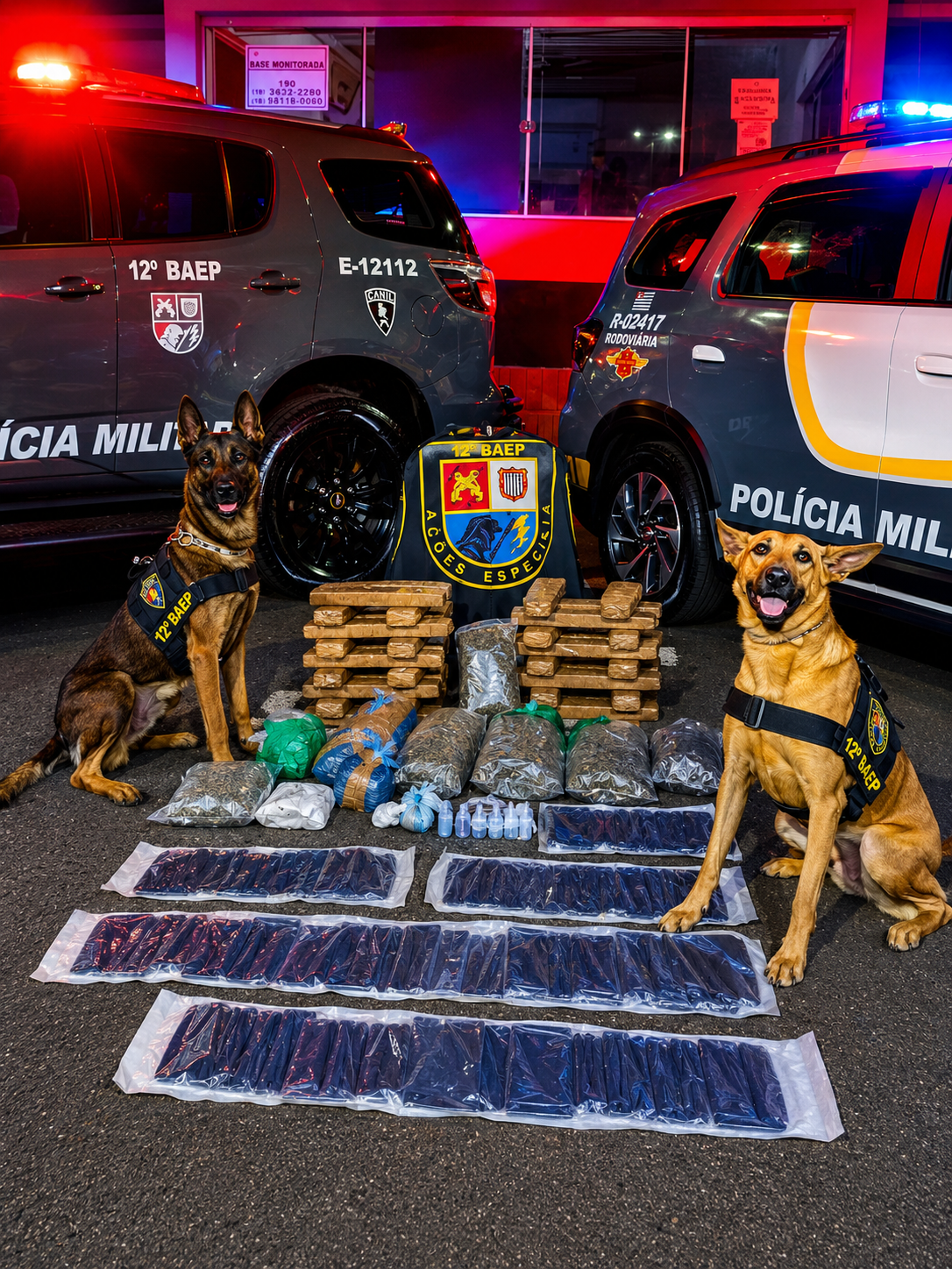 Policiamento Rodoviário e cão farejador do 12º BAEP pegam trio com drogas em ônibus em Valparaíso