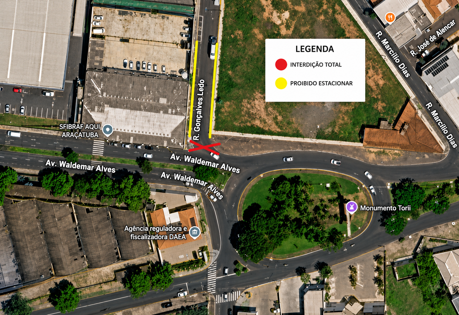 Atenção motoristas: Cruzamento da avenida Waldemar Alves com a rua Gonçalves Ledo será interditado nesta terça-feira