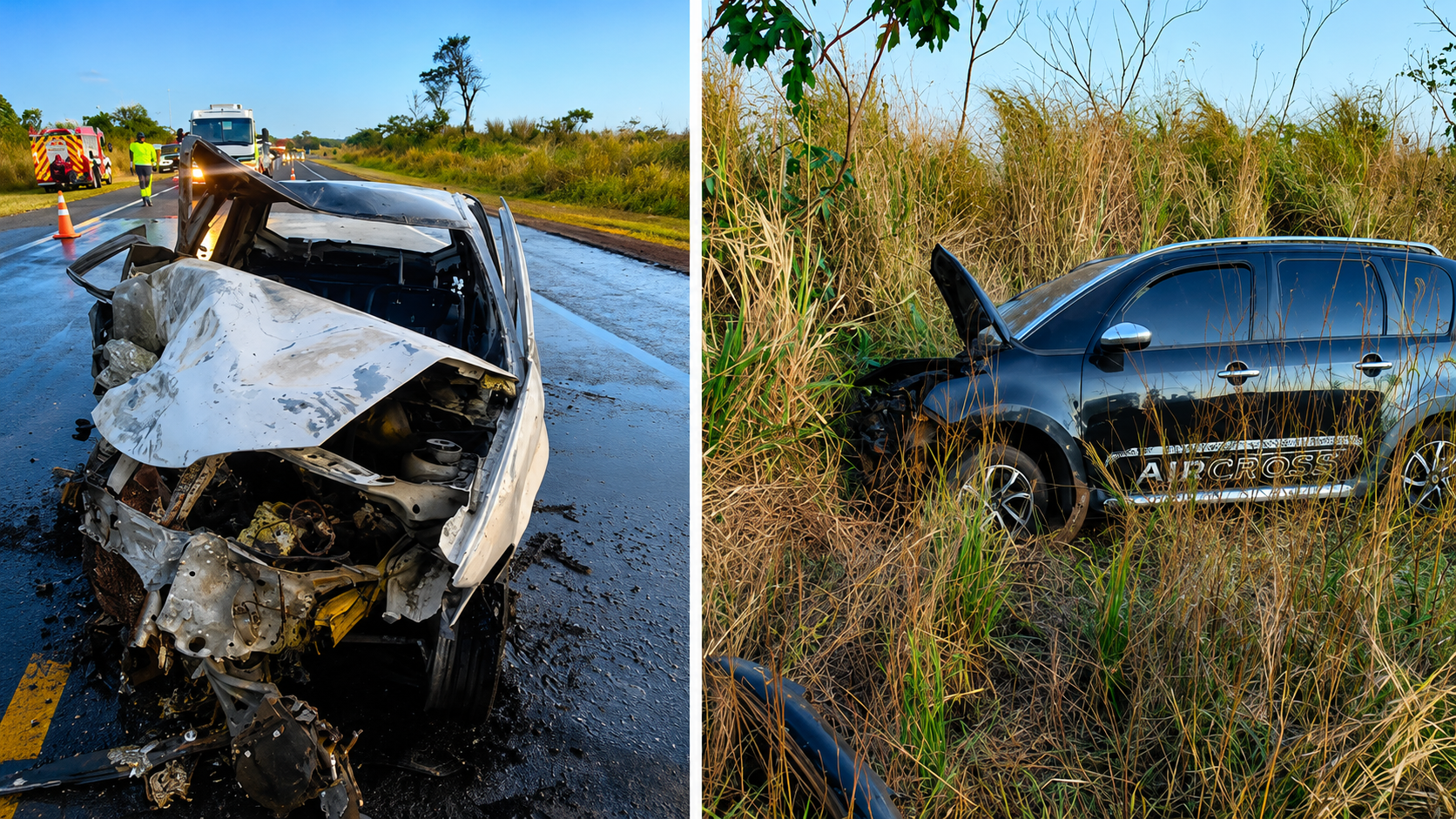 Batida de frente entre dois carros mobiliza bombeiros e deixa feridos na Elyeser, em Aracanguá