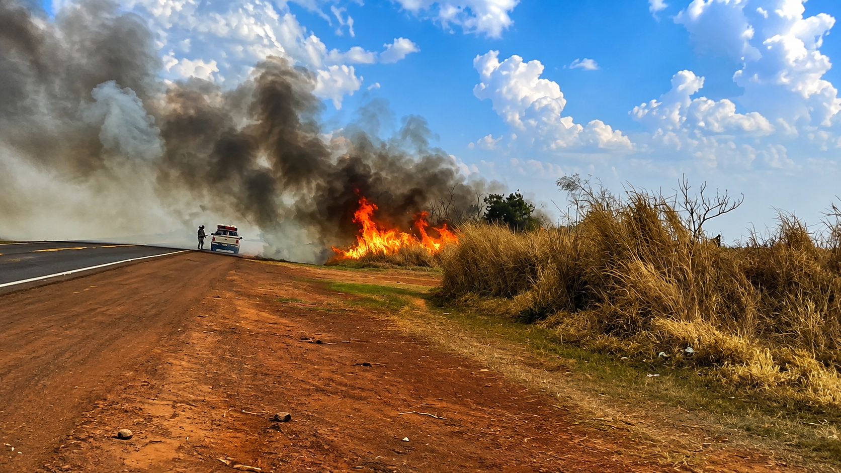 Fogo mobiliza equipes e atinge vegetação e canavial às margens da SP-463 em Bilac