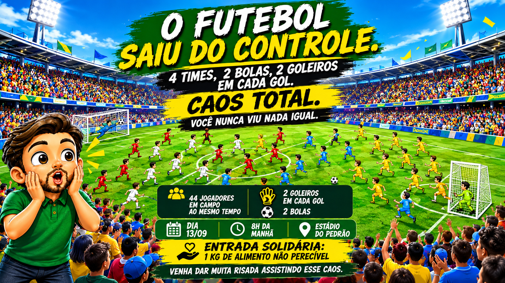 Caos no Futebol: Torneio beneficente promete muita diversão e confusão boa no Estádio do Pedrão