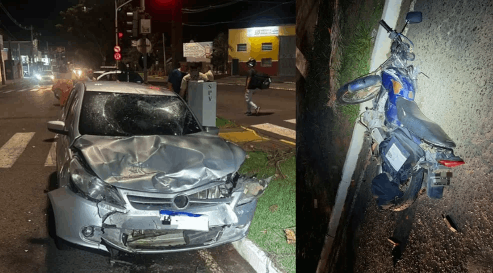 NO ÚLTIMO DOMINGO: motociclista fica gravemente ferido após bater contra carro em Birigui