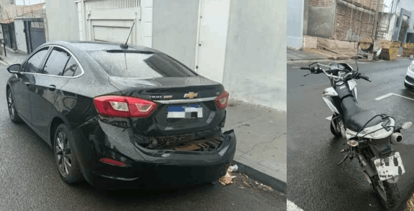 Ponto cego no canteiro central provoca batida entre carro e moto em Birigui