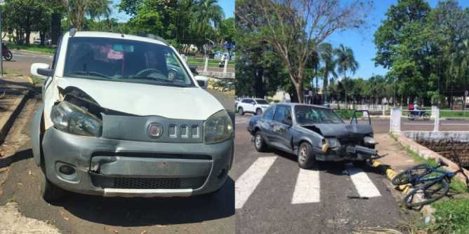 Desrespeito ao "Pare" causa batida feia, deixa idoso ferido e faz ciclista pular no "Biriguizinho" em Birigui