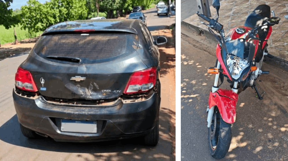 Motociclista bate em carro, quebra dente e vai parar no hospital em Birigui