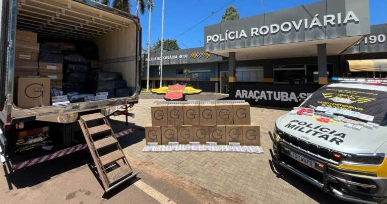 Carga milionária! Caminhão com 200 mil maços de cigarros e centenas de ampolas é interceptado em Guararapes