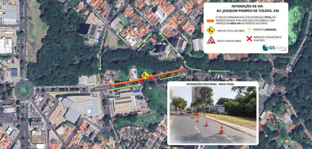 Trecho da Pompeu de Toledo perto do Araçatuba Shopping é interditado